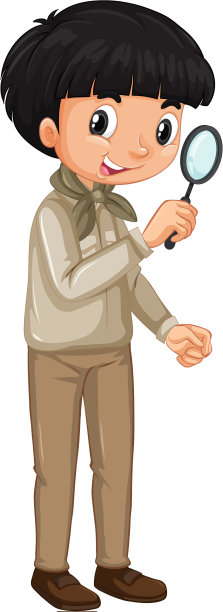 白色背景上拿着放大镜的男孩图片下载
