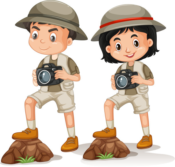 男孩和女孩在白色背景狩猎装图片下载