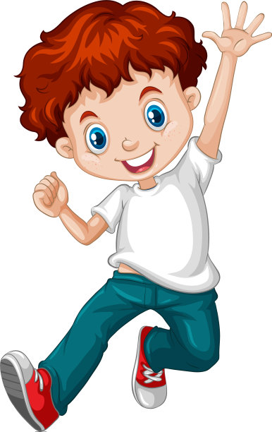 红头发穿蓝色牛仔裤的快乐男孩图片下载