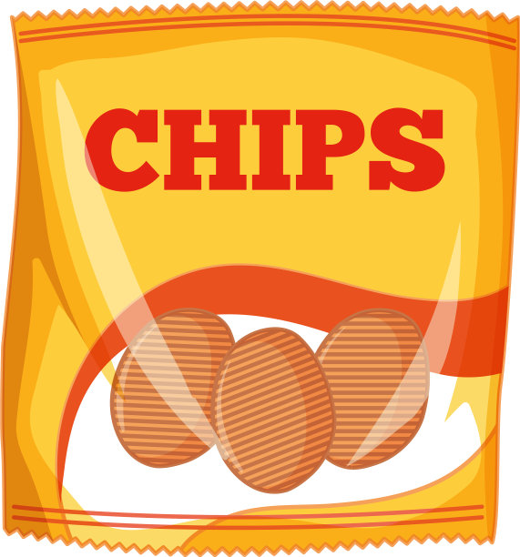 白色背景上的袋装薯片图片下载
