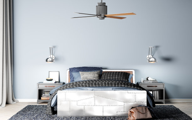 时尚的蓝色室内卧室在现代风格库存照片图片下载