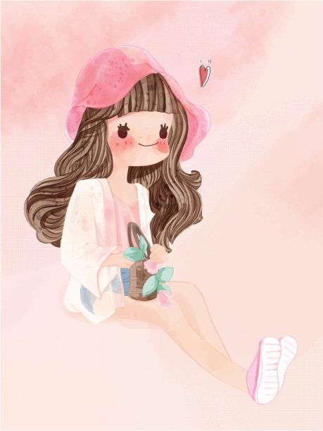 手绘水彩肖像可爱的女孩在圣诞节。矢量图图片下载