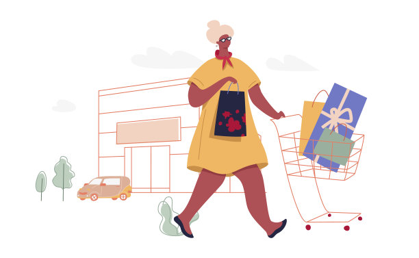 老妇人拿着购物袋图片下载