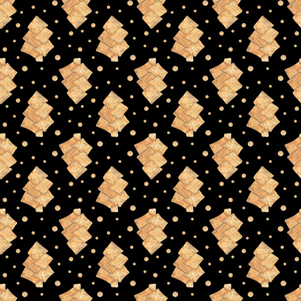 水彩木制圣诞树无缝模式上的黑色背景。手绘的乡村无尽的印刷新年和圣诞节。假日壁纸。图片下载