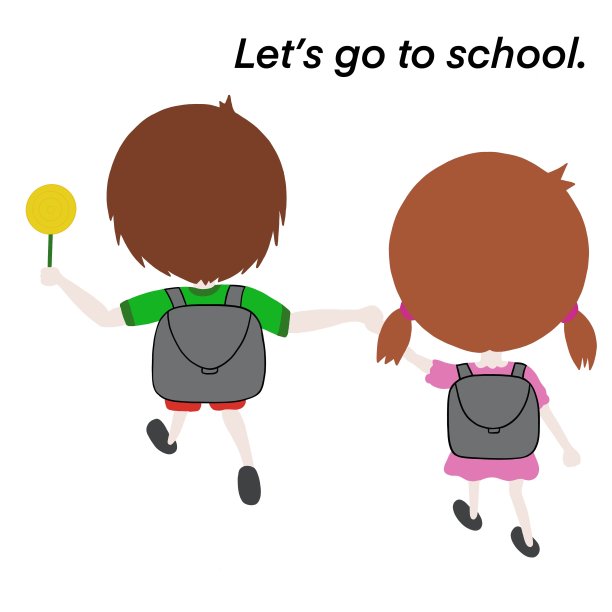 小男孩和小女孩手牵着手去上学。图片下载