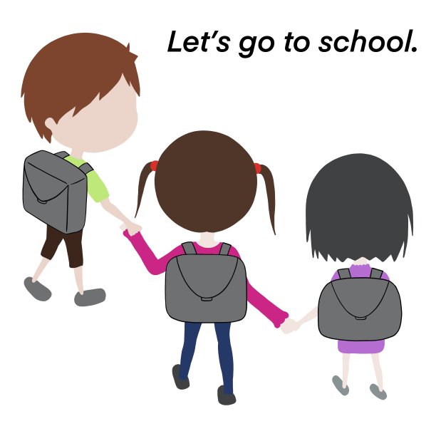 同学们手牵着手去上学。图片下载