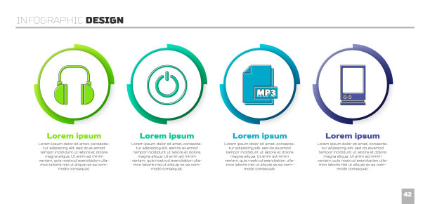 设置耳机，电源按钮，MP3文件文件和语音助手。业务信息模板。向量图片下载