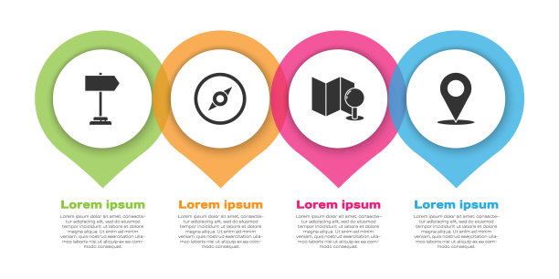 设置道路交通标志，指南针，折叠地图与图钉和位置。业务信息模板。向量图片下载
