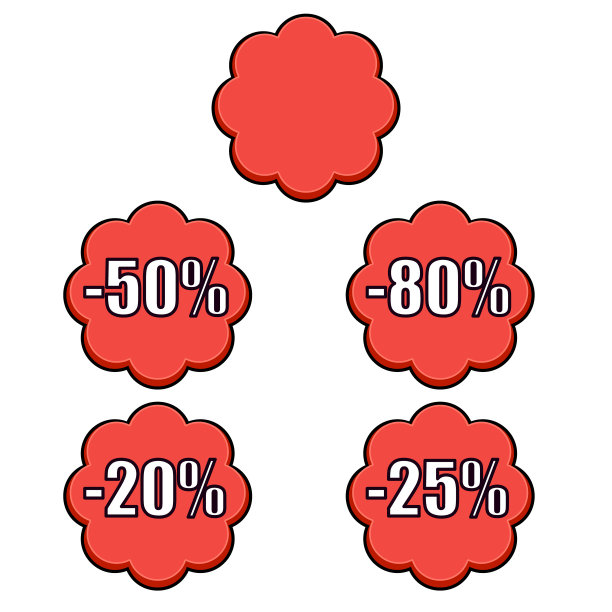 一套红色折扣标签在经典的花朵形状图片下载