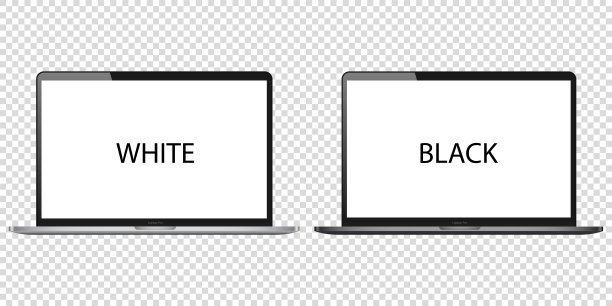 笔记本电脑空白屏幕矢量在白色背景pc样机。黑色金属打开显示器现代隔离桌面。银色笔记本商业插图。前面的显示模板。现实的两个图片下载