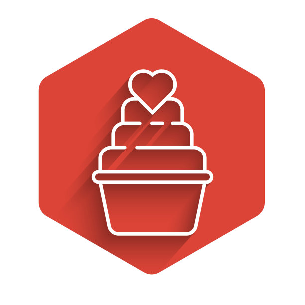 白色线婚礼蛋糕与心的图标隔离图片下载