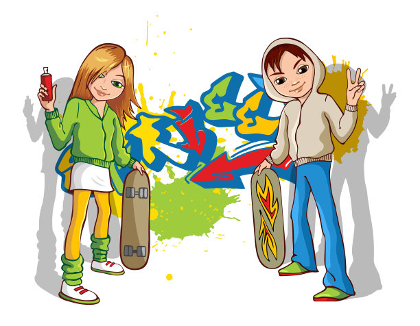 十几岁的街头艺术家在墙上涂鸦图片下载