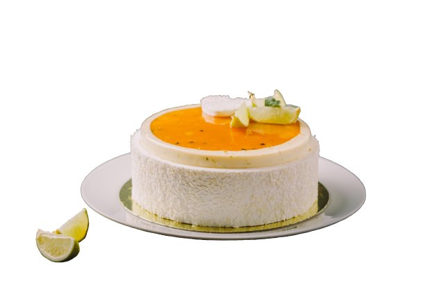慕斯蛋糕与芒果和白巧克力孤立在白色背景图片下载
