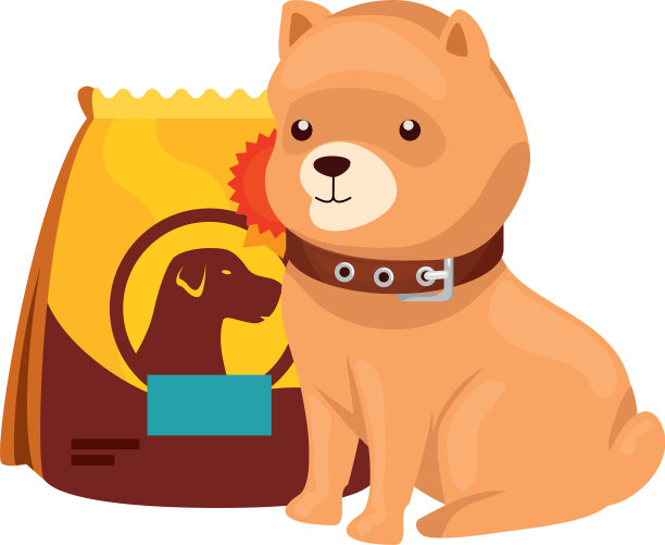 可爱的狗与袋食物孤立的图标图片下载