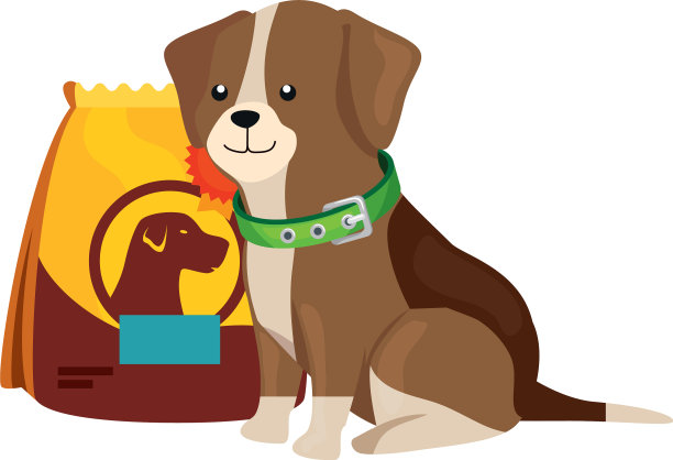 可爱的狗与袋食物孤立的图标图片下载