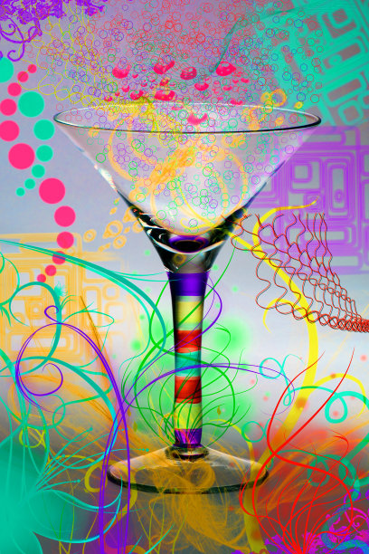 马提尼酒杯周围五颜六色的图形图片下载