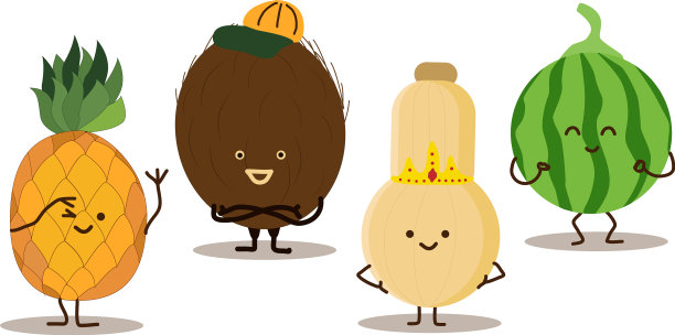 安纳斯，椰子，菠萝，南瓜卡通图片下载