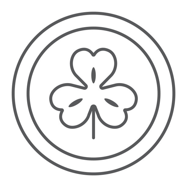 带三叶草的硬币细线图标，圣帕特里克节图片下载
