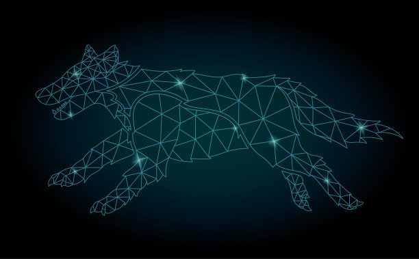 星光低多边形艺术与闪亮的狼剪影图片下载