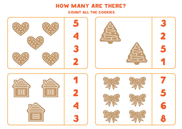儿童教育游戏。数学工作表。可爱的姜饼。图片下载