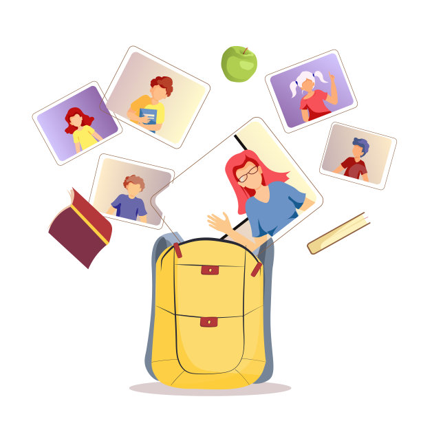 背包和老师与孩子通过互联网学习。网络教育，远程学习，教学，学习，学校理念。图片下载