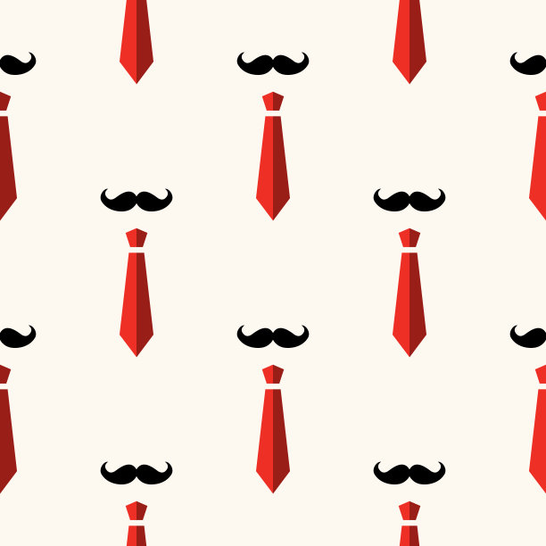 无缝矢量几何图案与胡子和红色领带。父亲节的背景。现代简约时尚的质感图片下载