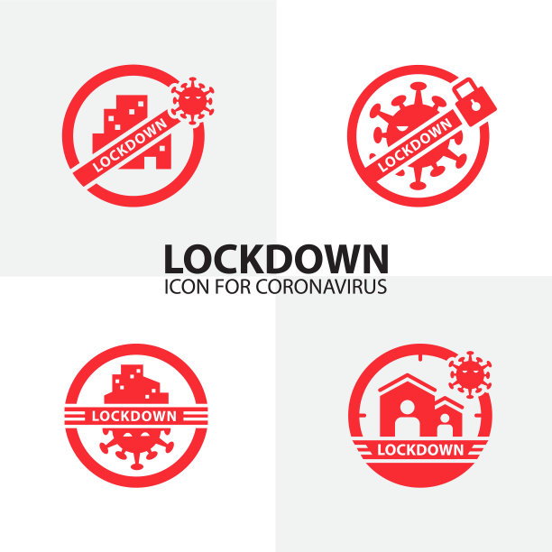 COVID-19锁定图标设置矢量。图片下载