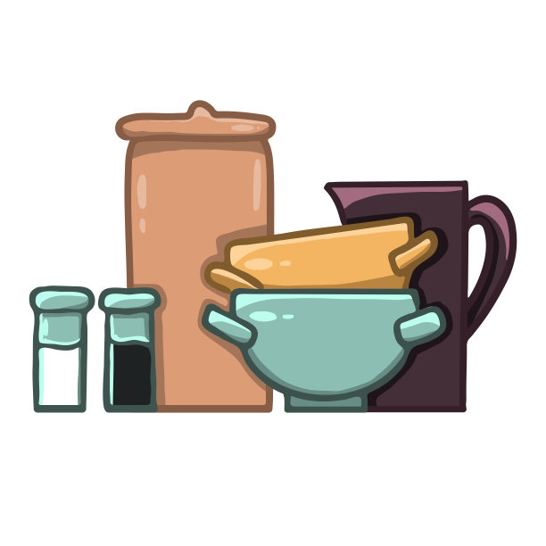 容器深盘子、胡椒瓶、厨房用具矢量图像图片下载