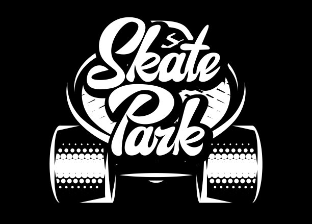 黑色背景的白色滑板和时尚的书法题词-滑板公园图片下载