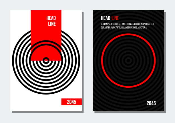 黑色和红色的圆环抽象几何封面，商业或公司图片下载