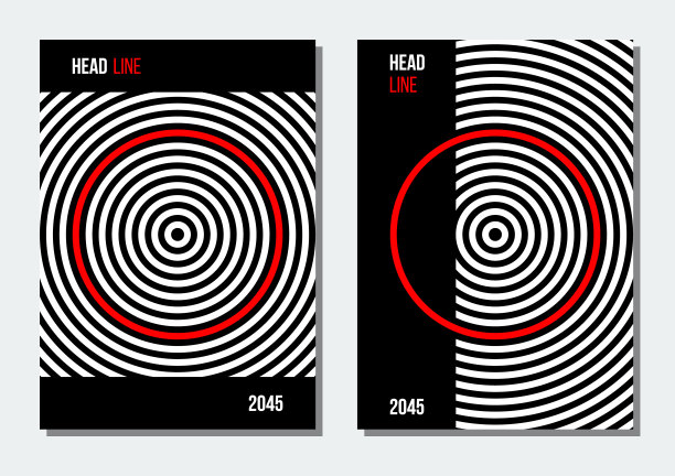 黑色和红色的圆环抽象几何封面，商业或公司图片下载