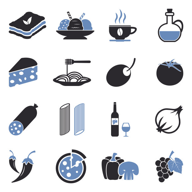 意大利菜肴图标。双色调平面设计。矢量插图。图片下载