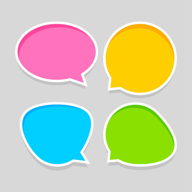 语音泡用于信息交谈和复制空间文本，彩色语音泡孤立在灰色上，标签语音泡红黄蓝绿，模板对话交流语音符号图片下载