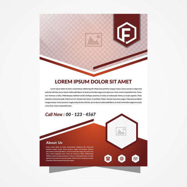 白色和棕色梯度传单设计模板与六边形作为空间的照片和元素。图片下载