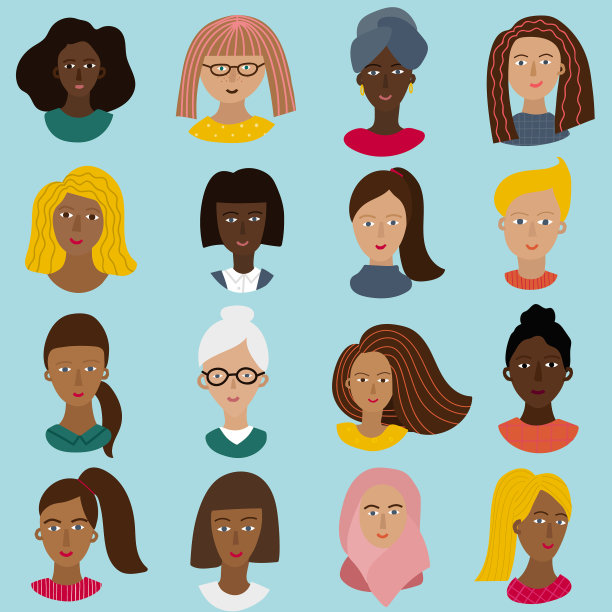 女孩女人性格无缝图案图片下载