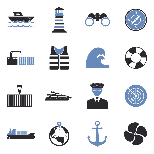 海洋港口图标。双色调平面设计。矢量插图。图片下载