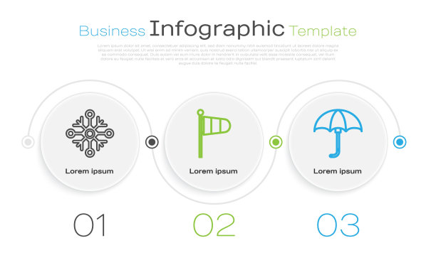 集雪片、锥形气象风向标和经典优雅的撑开伞于一体。业务信息模板。向量图片下载