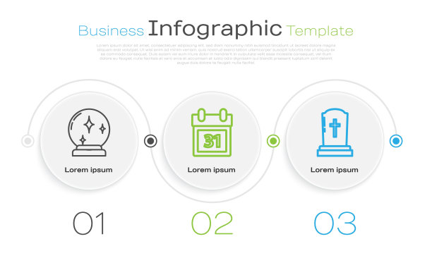 设定线魔术球，日历与万圣节日期10月31日和墓碑与十字架。业务信息模板。向量图片下载