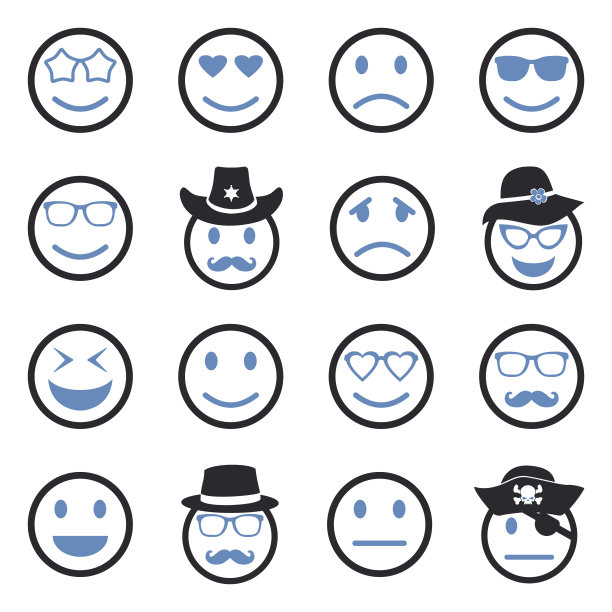 情感图标，双色扁平设计，矢量图图片下载