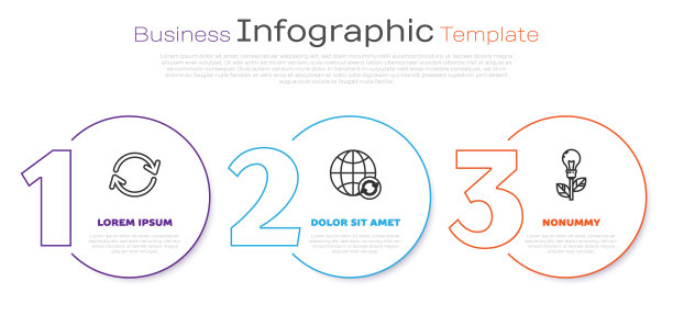 设置线刷新，行星地球和一个回收和灯泡与树叶。业务信息模板。向量图片下载