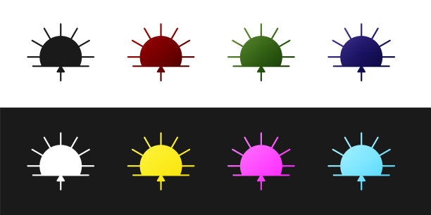 设置日出图标孤立的黑色和白色背景。矢量图图片下载