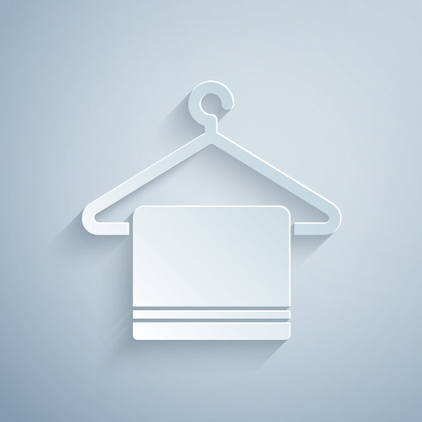 剪纸毛巾上的衣架图标孤立在灰色背景。浴室毛巾图标。纸艺术风格。矢量图图片下载