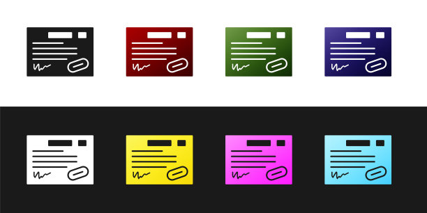 设置质保证书模板图标，黑白背景隔离。矢量图图片下载