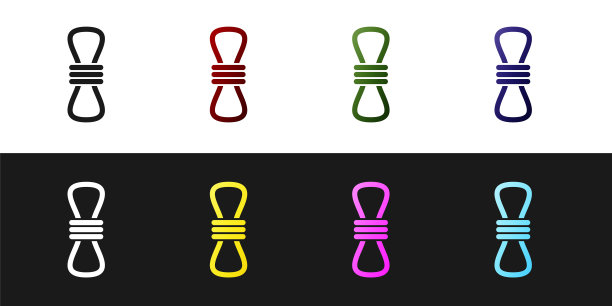 设置攀爬绳图标隔离在黑色和白色的背景。极限运动。运动设备。矢量图图片下载