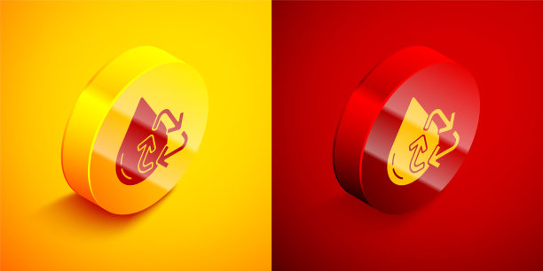 在橙色和红色背景上分离出干净的水图标。水滴与标志循环利用。圆按钮。矢量图图片下载