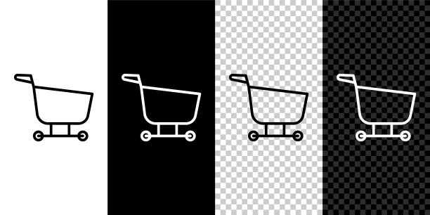 设置线购物车图标孤立的黑色和白色背景。食品商店,超市。矢量图图片下载