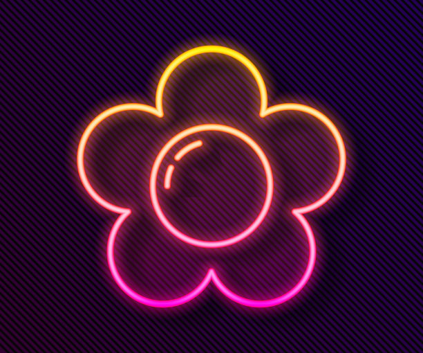 发光的霓虹线花图标孤立在黑色背景。矢量图图片下载