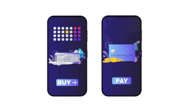 打电话申请购买机票。付款申请。网上商店和购买机票的概念。图片下载