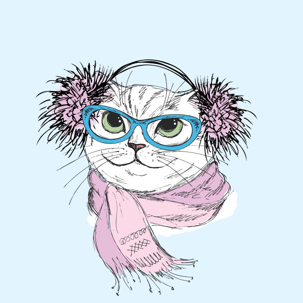 戴着围巾和眼镜的猫图片下载