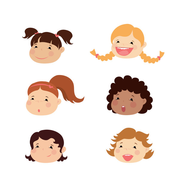 表情符号的图标设置可爱的女孩与各种图片下载